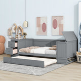 Twin Size Daybed with Storage Arms, Trundle and Charging Station, Gray