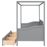 Twin Size Wooden Canopy Daybed with 3 in 1 Storage Drawers,Grey