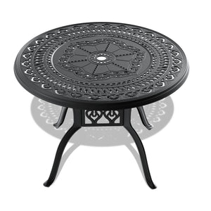 Ø39.37-inch Cast Aluminum Patio Dining Table With Black Frame and Umbrella Hole