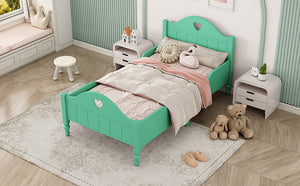 Girl's Love Princess Bed Macaron Twin Size Toddler Bed with Side Safety Rails and Headboard and Footboard, Seasoft Green