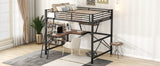 Full Size Loft Metal&MDF Bed with Desk and Shelf, Black