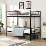 Bunk Bed Twin Over Twin Size with 2 Ladders and Full-Length Guardrail, Metal, Storage Space, No Box Spring Needed, Noise Free, Black