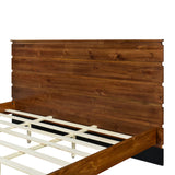 Mid-Century Modern Solid Wood Bed Frame King Size Platform Bed with Six-Piece Headboard Design, No Box Spring Needed, Brown