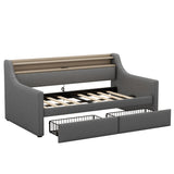 Twin Size Daybed with Storage Drawers, Upholstered Daybed with Charging Station and LED Lights, Gray(Old Item W1580S00023)