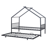 Twin Size Metal House Bed with Twin Size Trundle, Black