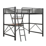 Full Size Loft Metal&MDF Bed with Desk and Shelf, Black