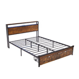 Full Size Metal Platform Bed Frame with Wooden Headboard and Footboard with USB,Charging Station,2 Drawers,LED Lights, No Box Spring Needed, Easy Assemble