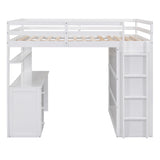 Full size Loft Bed with Drawers,Desk,and Wardrobe-White