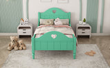 Girl's Love Princess Bed Macaron Twin Size Toddler Bed with Side Safety Rails and Headboard and Footboard, Seasoft Green