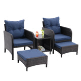 5 Piece Outdoor Patio Furniture Set,All Weather PE Rattan Conversation Chairs with Armrest and Removable Cushions,Ottomans and Storage Coffee Table for Poolside Garden Balcony Deck