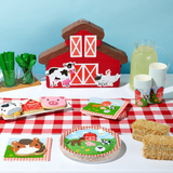 144-Piece Barnyard Birthday Party Supplies Set, Farm Animal Party Decorations With Paper Plates, Dinner Napkins, 9 oz Cups, and Plastic Cutlery (Serves 24 Guests)