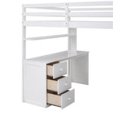 Full size Loft Bed with Drawers,Desk,and Wardrobe-White