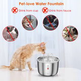 2L/67.6Oz Automatic Electric Pet Water Fountain Stainless Steel Pet Drinking Fountain Cat Dog Water Dispenser