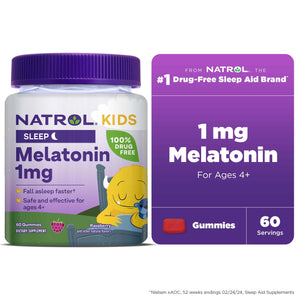 Natrol® Kids Melatonin, Sleep Gummies for Children, Raspberry Flavor, 1mg, 60 Count