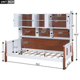 Twin Size Platform Bed with Multiple Storage, White+Walnut