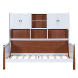 Twin Size Platform Bed with Multiple Storage, White+Walnut