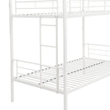 Twin Over Twin Metal Bunk Bed,Metal Structure Bedframe with Safety Guardrails and 2 ladders,Convertible Bunkbeds,No Spring Box Required and Space Saving Design,White