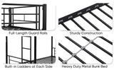 Bunk Bed Twin Over Twin Size with 2 Ladders and Full-Length Guardrail, Metal, Storage Space, No Box Spring Needed, Noise Free, Black