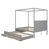 Queen Size Canopy Platform Bed with Twin Size Trundle and Three Storage Drawers,Gray