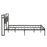 Queen Size Metal Platform Bed Frame with upholstery storage function Headboard and USB LINER and Footboard , No Box Spring Needed, Large Under Bed Storage, Easy Assemble