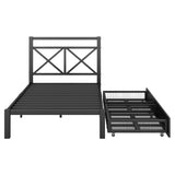 Metal Platform Bed with 2 Drawers, Twin (Black)