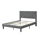 Queen Size Upholstered Platform Bed Frame with Headboard;  Strong Wood Slat Support;  Mattress Foundation;  No Box Spring Needed;  Easy Assembly;  Gray