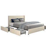 Same as B083119227 Anna Queen Size Ivory Velvet Upholstered Wingback Platform Bed with Patented 4 Drawers Storage, Modern Design Headboard with Tight Channel, Wooden Slat Mattress Support