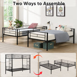 Bunk Bed Twin Over Twin Size with 2 Ladders and Full-Length Guardrail, Metal, Storage Space, No Box Spring Needed, Noise Free, Black