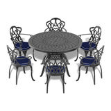 Ø47.24-inch Cast Aluminum Patio Dining Table With Black Frame and Carved Texture on the Tabletop