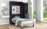 Twin Size Murphy Bed with Wardrobe and Drawers, Storage Bed, can be Folded into a Cabinet, Gray