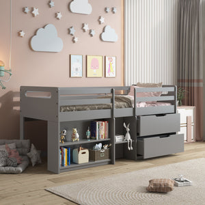 ACME Fabiana Twin Loft Bed w/Storage, Gray Finish BD01375