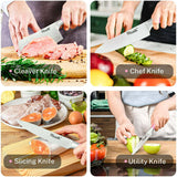 Kitchen Knife Set, 9PC Pink Wheat Straw Sharp Cooking Knife Set with Acrylic Stand, Stainless Steel Non-stick Chef with Comfortable Handle for Slicing Cutting Peeling Chopping