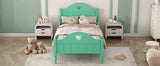 Girl's Love Princess Bed Macaron Twin Size Toddler Bed with Side Safety Rails and Headboard and Footboard, Seasoft Green