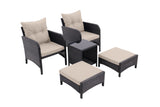 5 Piece Outdoor Patio Furniture Set,All Weather PE Rattan Conversation Chairs with Armrest and Removable Cushions,Ottomans and Storage Coffee Table for Poolside Garden Balcony Deck