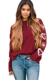 Heart Sequin Round Neck Long Sleeve T-Shirt