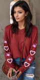 Heart Sequin Round Neck Long Sleeve T-Shirt