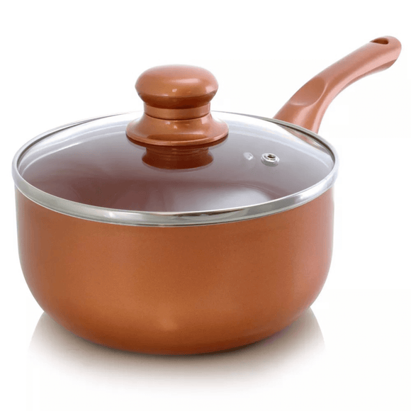 Better Chef 1.5Qt Ceramic-Coated Copper-Tone Saucepan with Glass Lid