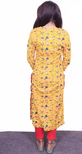 Women Printed Viscose Rayon Anarkali Kurta  (Yellow)