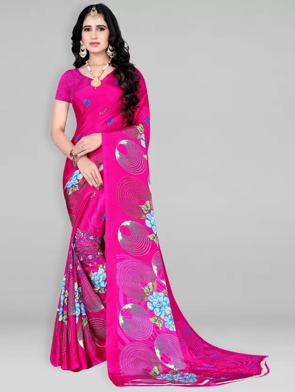 Printed Daily Wear Crepe Saree  (Pink)