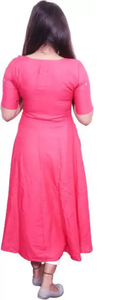 Women Embroidered Viscose Rayon A-line Kurta  (Pink)