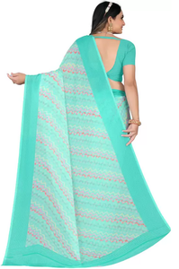 Printed Daily Wear Georgette Saree  (Sea Green)