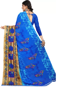 Printed Daily Wear Georgette Saree  (Blue, Brown)