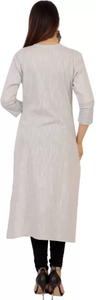 Women Embroidered Pure Cotton Straight Kurta  (Grey)