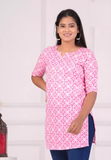 Women Printed Pure Cotton Straight Kurta  (Pink, White)