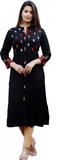 Women Embroidered Viscose Rayon Straight Kurta  (Black)