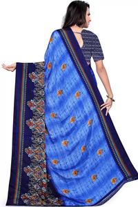 Printed Daily Wear Crepe Saree  (Blue)