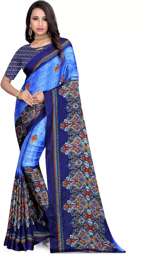 Printed Daily Wear Crepe Saree  (Blue)