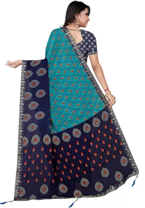 Printed Daily Wear Georgette Saree  (Dark Blue)