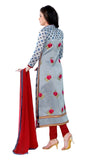 Grey Cotton Embroidered Party Wear Salwar Suit