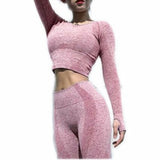 Seamless 2 Pcs Set Women Sport Suit Gym Workout Clothes Long Sleeve